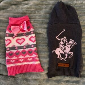 Pink Heart Dog Sweater and Black Polo Sweater